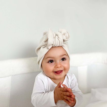 Dívčí turban s mašlí vaflový - CREAM