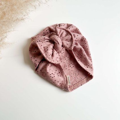 Dívčí turban s mašlí madeira  - OLD PINK