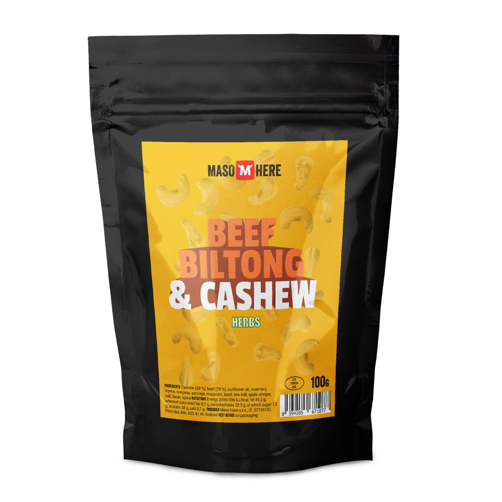 Levně Maso Here Biltong & Kešu Bylinky 100g