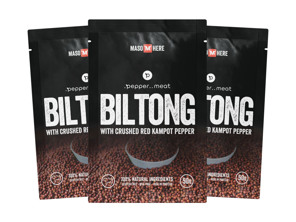 Levně Maso Here Hovězí biltong s kampotským pepřem 3ks