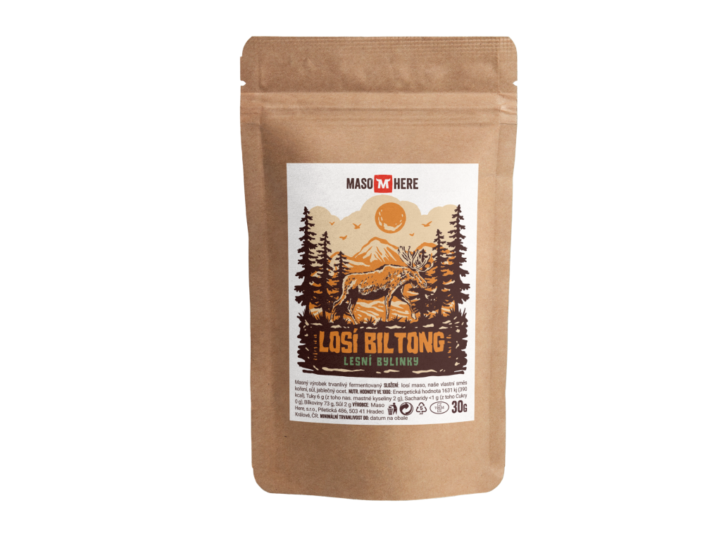 Levně Maso Here Losí Biltong s bylinkami 30g