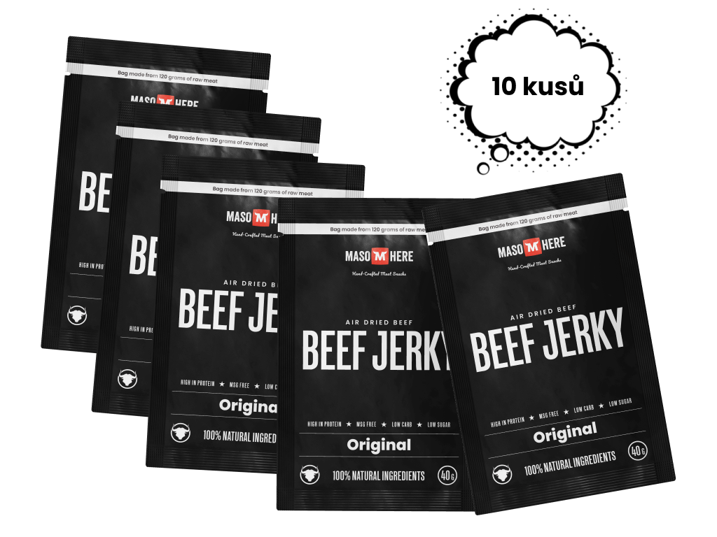 Levně Maso Here - Beef Jerky Originál krabice 10 x 40 g