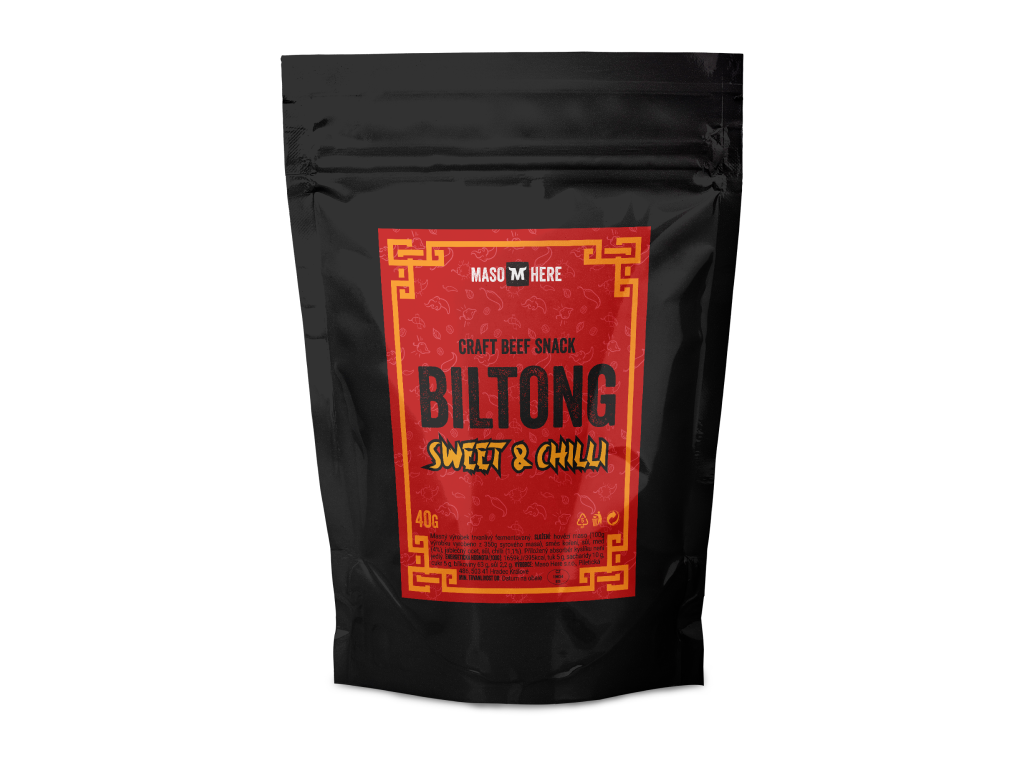 Levně Maso Here Biltong Sweet & Chilli 40g