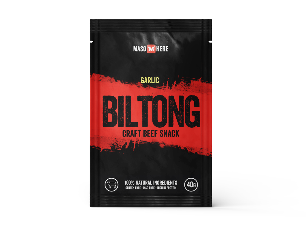 Levně Maso Here Hovězí Biltong Česnek 40g