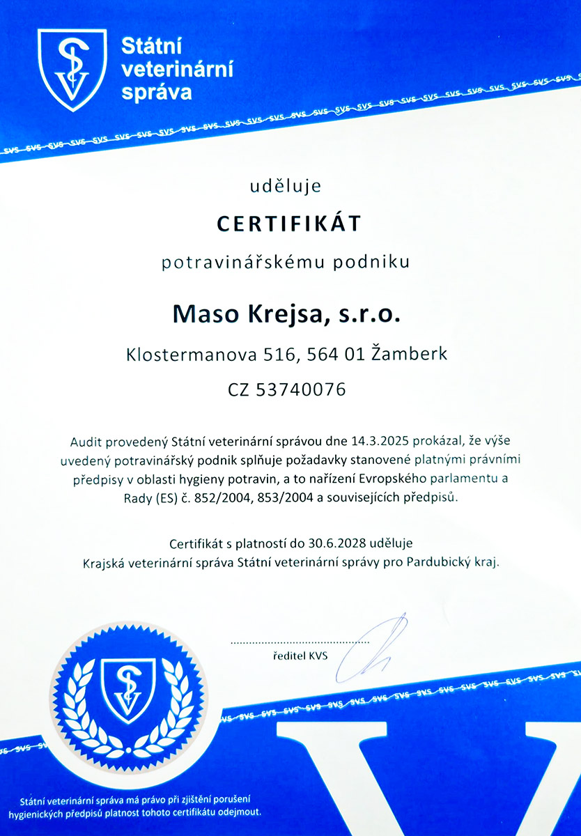Certifikát 2025 – Maso Krejsa
