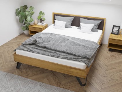 Dubová postel Tero Soft, čalouněná 160x200 cm, dub, masiv