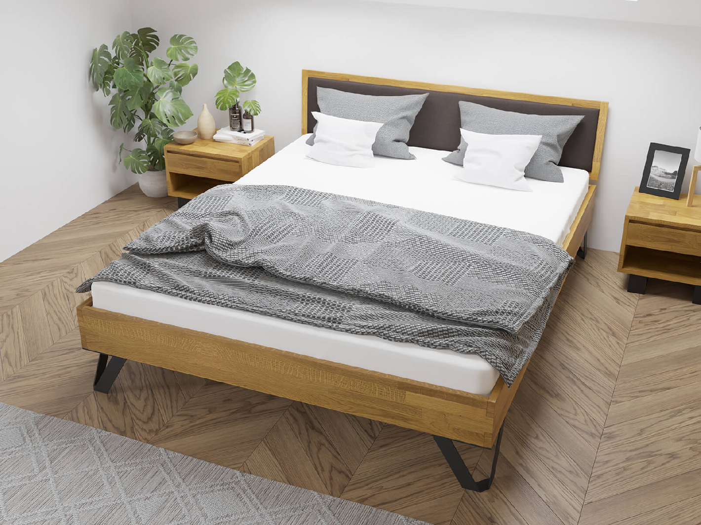 Dubová postel Tero Soft, čalouněná 160x200 cm, dub, masiv