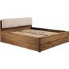 Postel Atena-tmavá 140x200 cm, čalounění Ecru s úložným prostorem, roštem, dub pálený, masiv, lamino