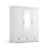 Šatní skříň 3D Toskania se zrcadlem a zásuvkami, bílá, masiv, borovice