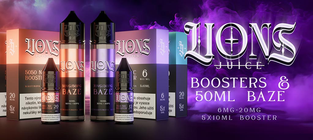 Banner bází a boosterů značky Lions Juice
