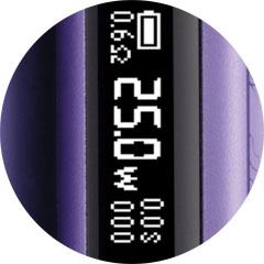 OLED displej Lost Vape Ursa Cap Pro s informacemi o výkonu a stavu baterie