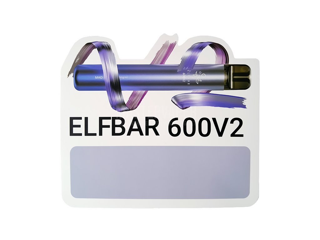 Prodejní cedulka Elfbar 600V2, produktový obrázek.