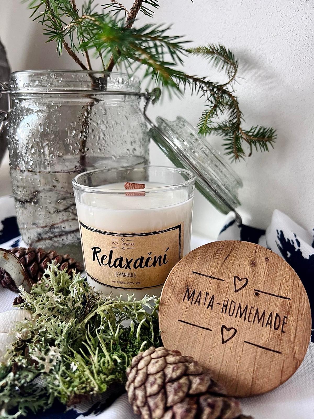 SÓJOVÁ SVÍČKA - RELAXAČNÍ - DŘEVĚNÉ VÍČKO