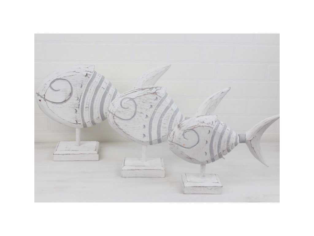 Dřevěná dekorace Ryba 35x26x8 cm bílá/šedá