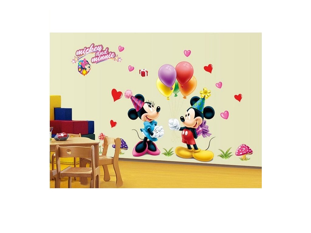 1234 3d nalepka na zed mickey a minnie balloons