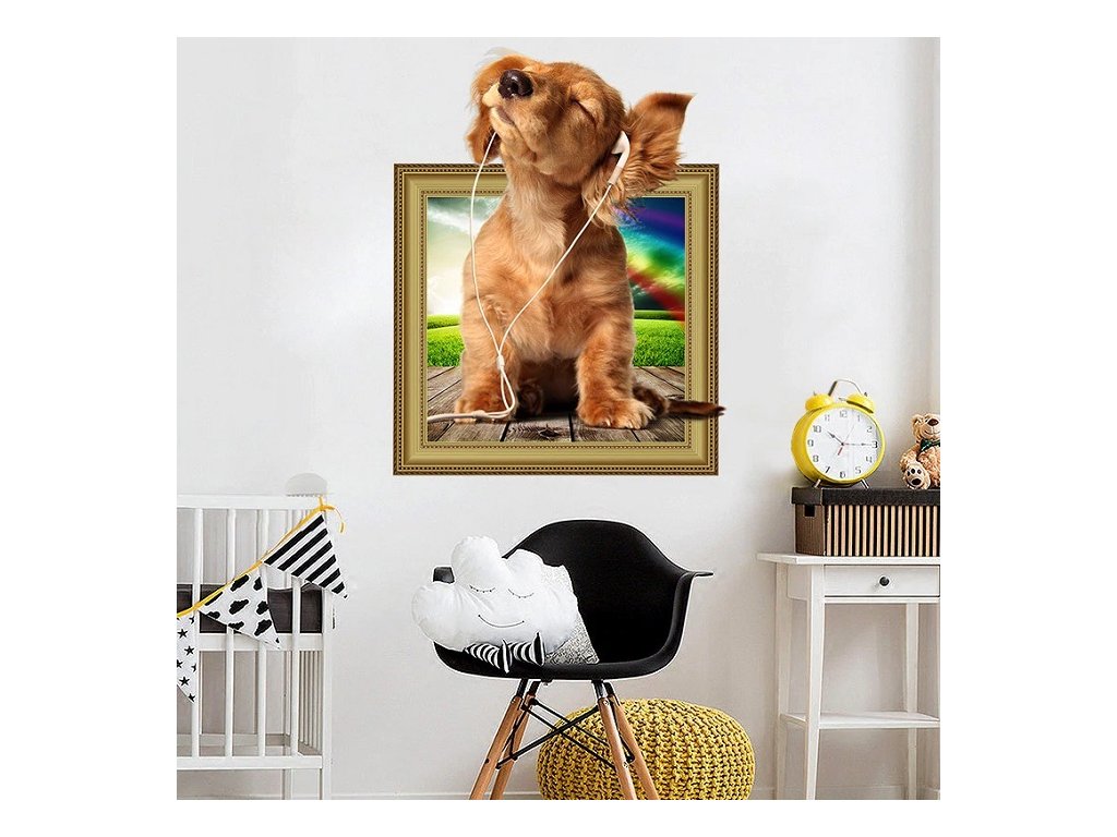 1186 3d nalepka na zed music dog