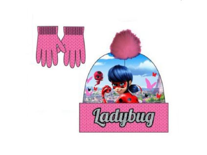 Dětská čepice s rukavicemi Ladybug 52-54 cm Velikost Růžová (Barva Ružová, Veľkosť 52-54 cm Veľkosť)