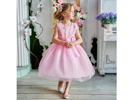 Dětské růžové společenské šaty s mašlí (Barva Ružová, Veľkosť 100 Veľkosť)