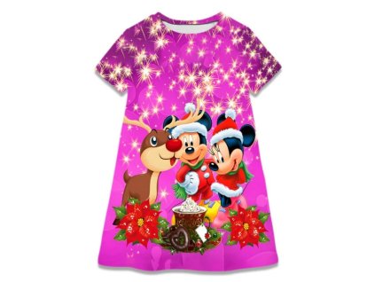 Dětské vánoční šaty Minnie a Mickey Mouse (Barva Ružová, Veľkosť 130 Veľkosť)