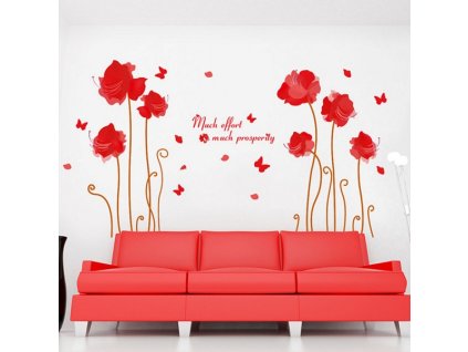 946 3d nalepka na zed cervene kvetiny