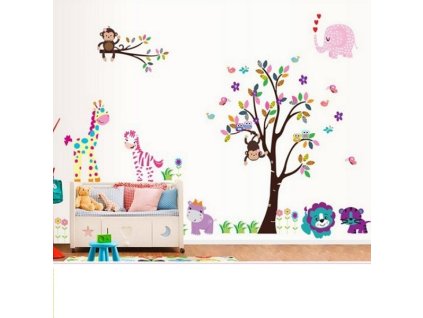 634 3d nalepka na zed strom se zviratky 280x156cm