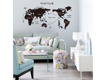 133 nalepka na zed mapa sveta world trip