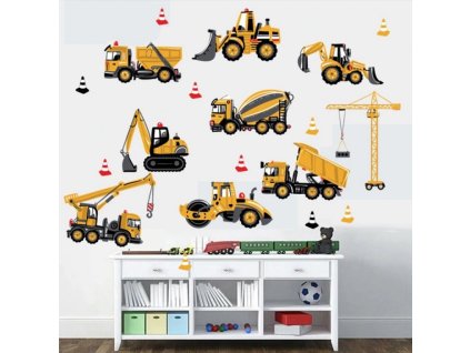 1441 nalepka na zed stavebni stroje