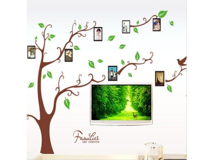 802 3d nalepka na zed hnedy strom se zelenymi listky 170x120cm