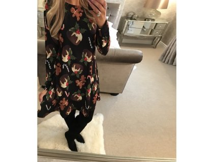 Šaty s vánočním potiskem I. (Barva Čierna s potlačou, Veľkosť S Veľkosť)