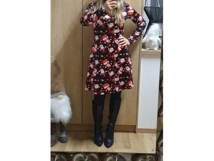 Šaty s vánočním potiskem Santa (Barva Čierna s potlačou, Veľkosť S Veľkosť)