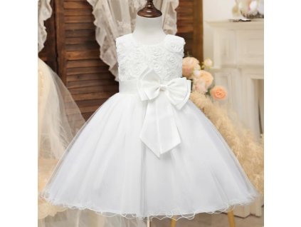 Detské biele spoločenské šaty s mašľou