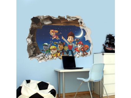 3D nálepka na zeď Tlapková patrola ve zdi (Barva 1.)
