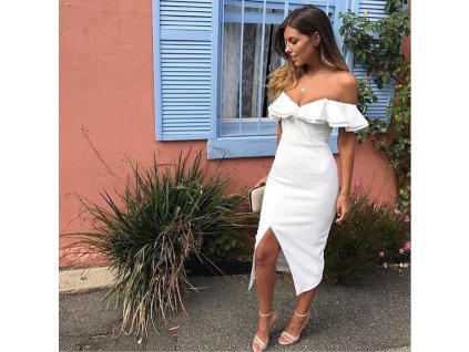 Dámské šaty s volány (Barva Bílá, Veľkosť S Veľkosť)