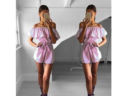 Dámský letní páskový overal - 2 barvy Bílo-růžová (Barva Bielo-ružová, Veľkosť S/M Veľkosť)