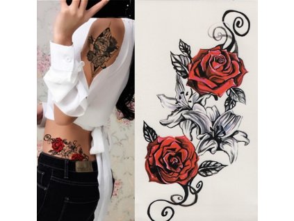 1105 docasne tetovanie na telo rose and lilies