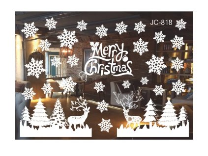 1405 nalepka na okno merry christmas snowflakes