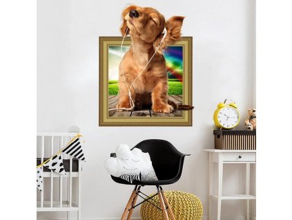 1186 3d nalepka na stenu music dog