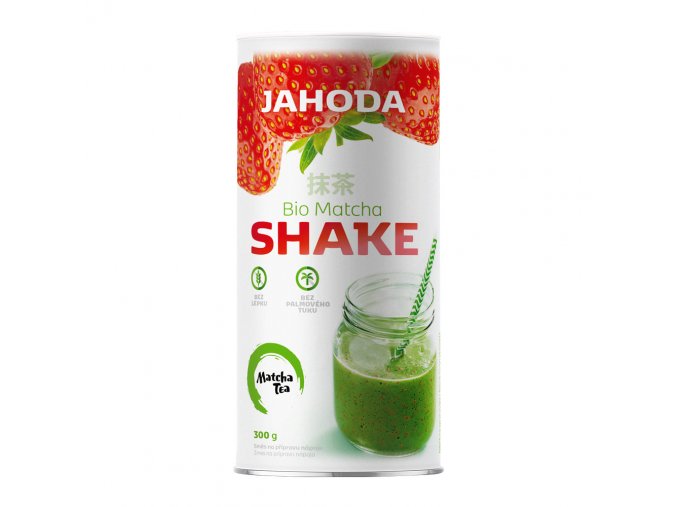 bio matcha tea shake jahodový 300 g tubus energie snídaně svačina