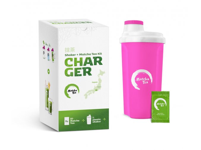 bio matcha tea charger R500 ruzovy sejkr 500 ml 15 g sacku zeleneho caje plneho energie