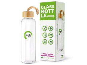 Matcha Glass Bottle skleněná láhev z lime glass 0,5 litru s skvěle těsnícím bambusovým víčkem a s poutkem