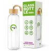 Matcha Glass Bottle skleněná láhev z lime glass 0,5 litru s skvěle těsnícím bambusovým víčkem a s poutkem
