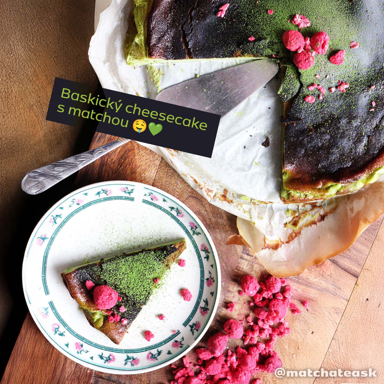 Baskický cheesecake s matchou