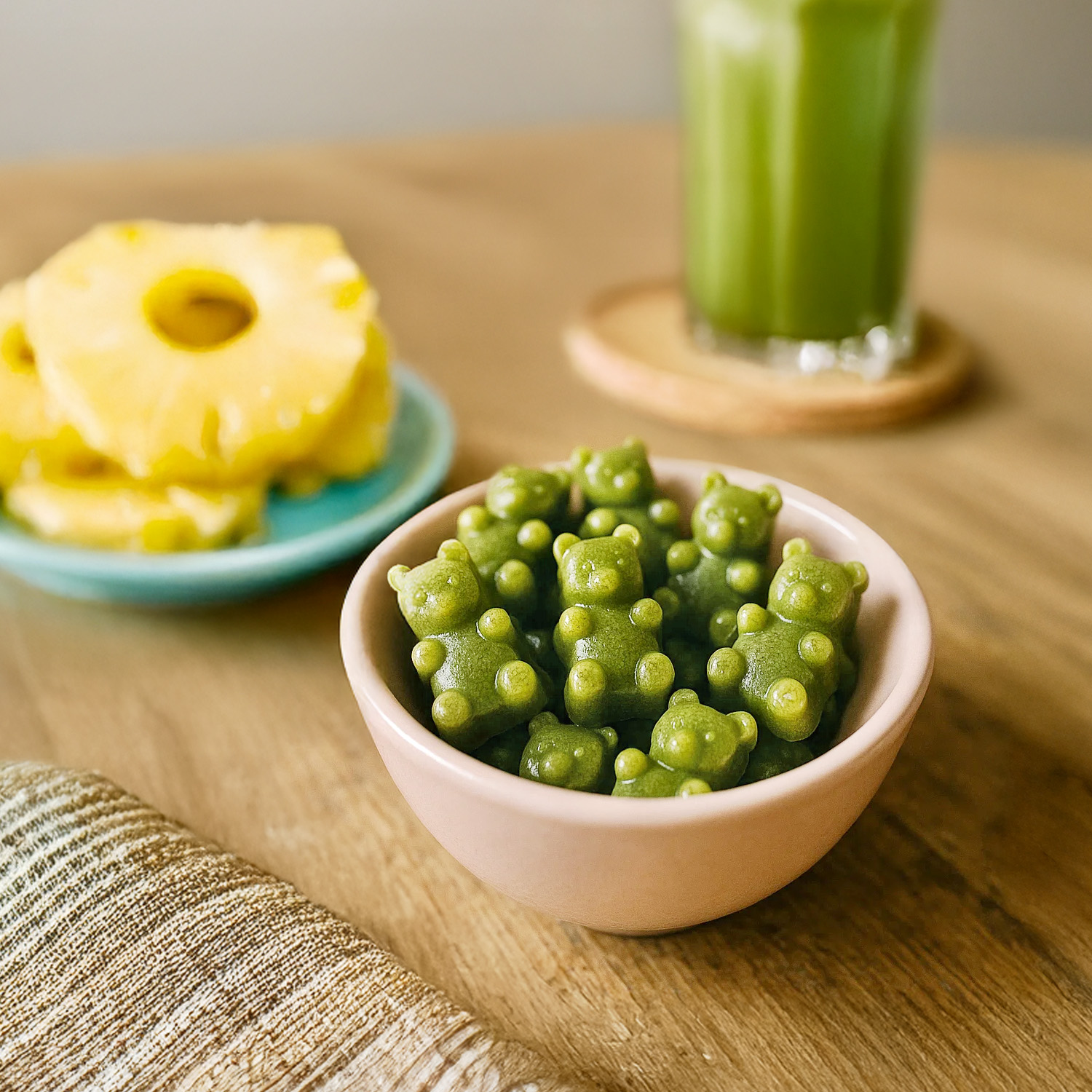 Gumové matcha medvedíky vyrobené z ovocia