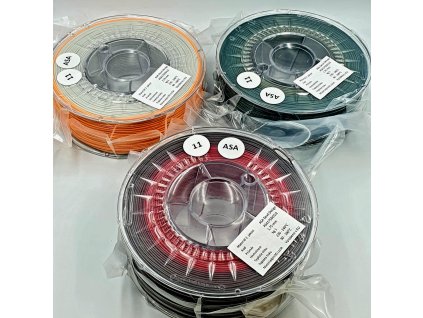 ASA filament přeběh ukázka, různé barvy