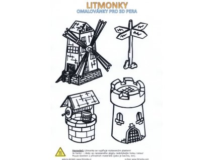 Omalovánky - MLÝN, VĚŽ, STUDNA, ROZCESTNÍK