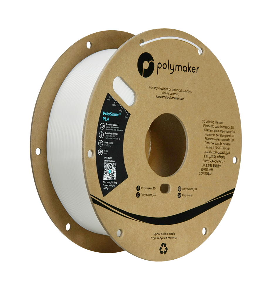 PolySonic PLA Polymaker, 1,75 mm, bílá, 1 kg