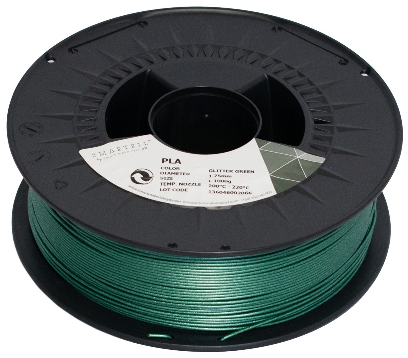 Levně PLA filament třpytivý zelený Glitter Green 1,75 mm Smartfil 1 kg