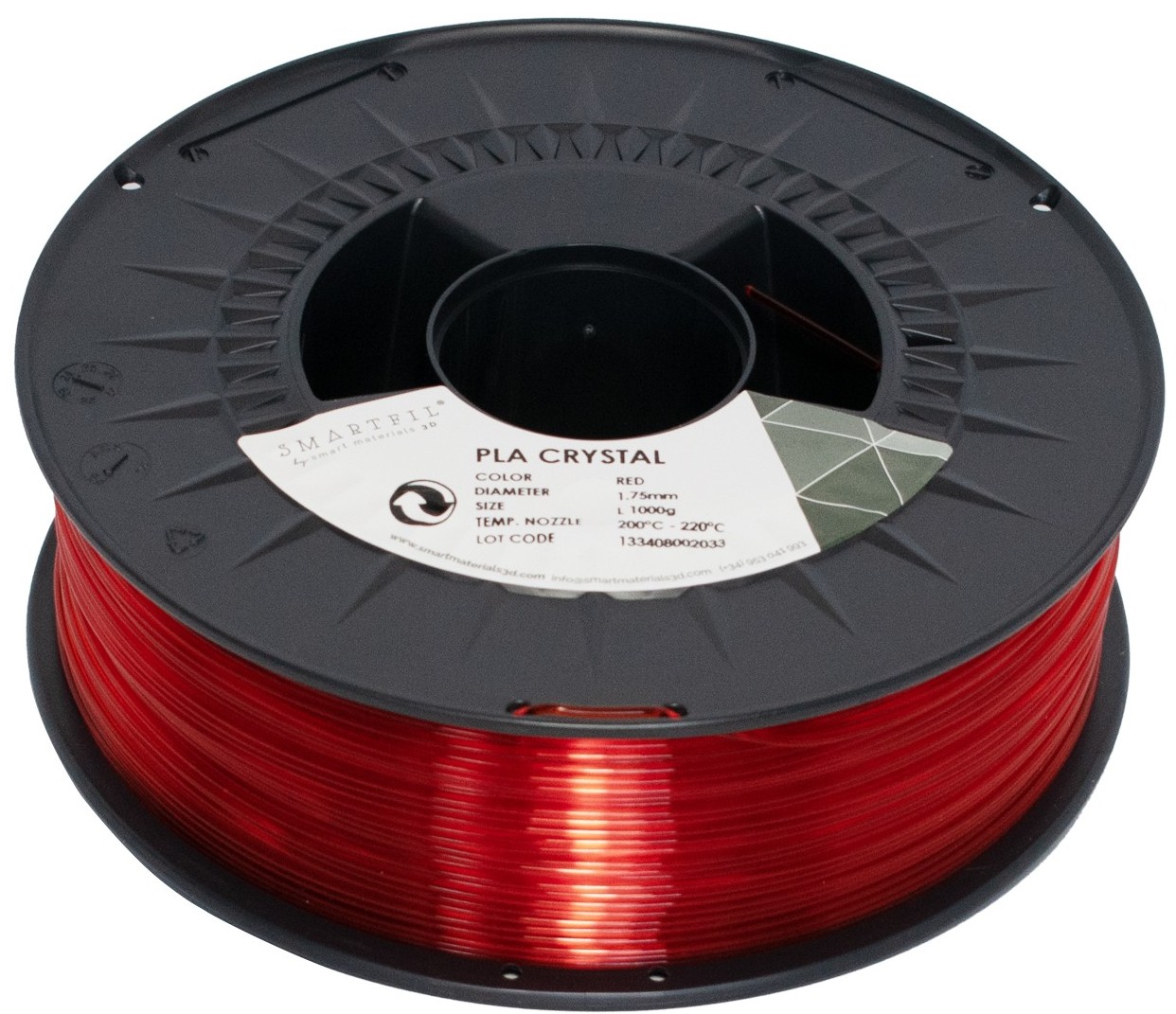Levně PLA filament CRYSTAL Red 1,75 mm Smartfil 1 kg