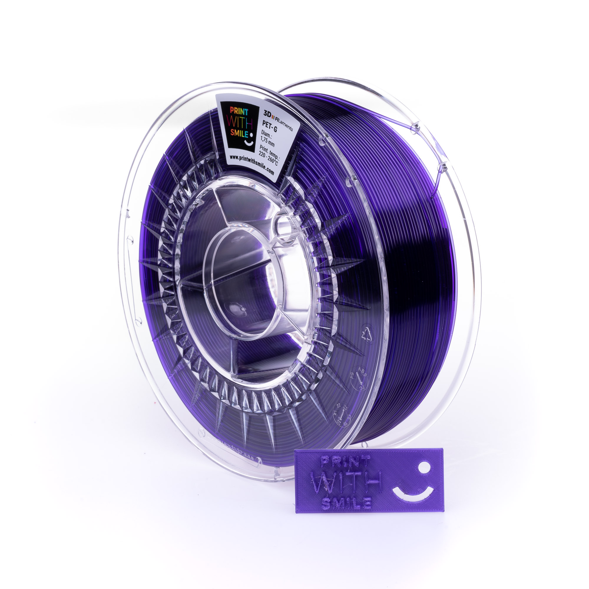 Levně PET-G filament Violet Glass TR 1,75 mm Print With Smile 1 kg