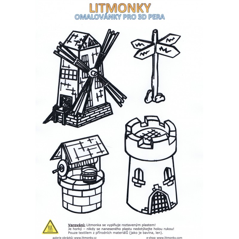 Levně LittleMonk Omalovánky - MLÝN, VĚŽ, STUDNA, ROZCESTNÍK